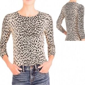 J. Crew Teddie Cotton Crewneck Leopard Print Sweater